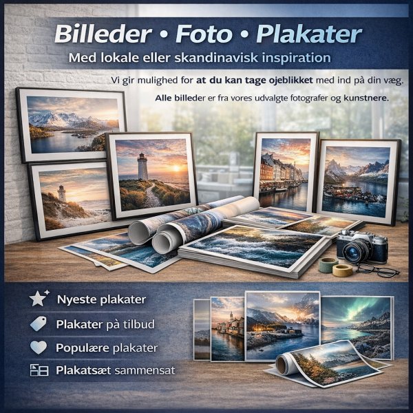Billeder - Foto - Plakater - med lokale eller skandinavisk inspiration. Vi gir mulighed for at du kan tage �jeblikket med in p� din v�g - Alle billeder er fra vores udvalgte fotografer og kunstnere.. Hos os finder du altid vores nyeste plakater, vores pla