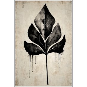 Sort Blad II � Akvarelkunst i Sort og Hvid