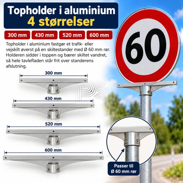 Topholder i aluminium � f�s i 4 st�rrelser